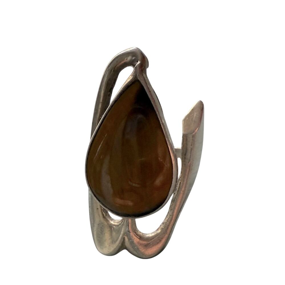 Mexico 925 Sterling Silver Agate Ring Size 7.25